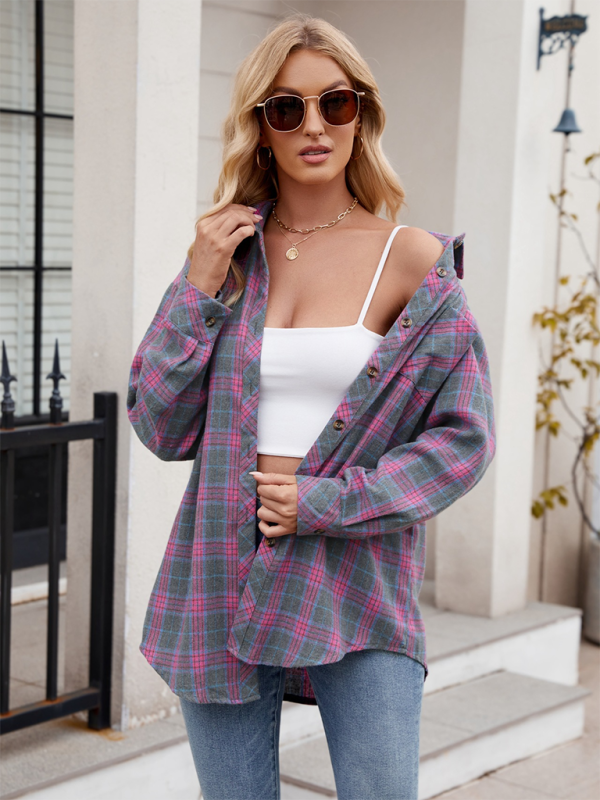 fashion hot girl loose plaid shirt-[Adult]-[Female]-2022 Online Blue Zone Planet