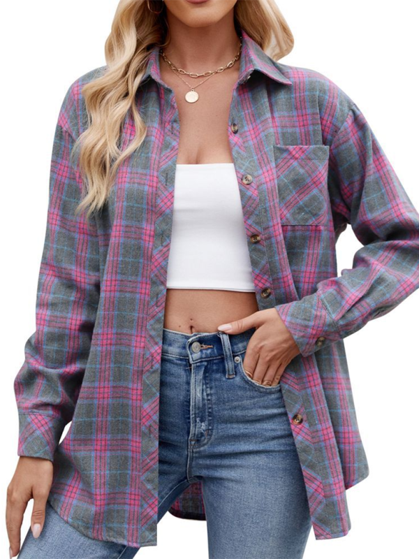 fashion hot girl loose plaid shirt-[Adult]-[Female]-2022 Online Blue Zone Planet