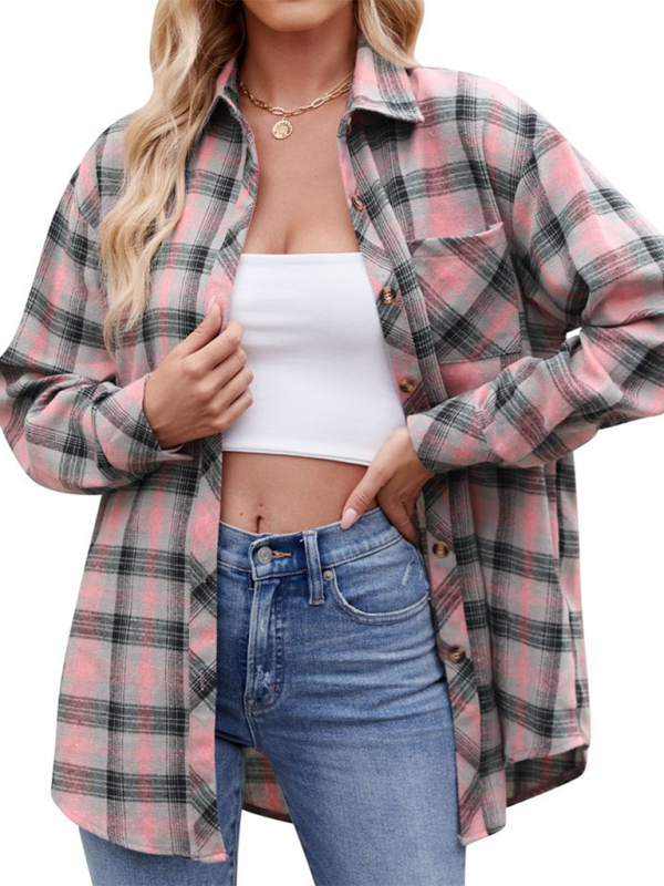 fashion hot girl loose plaid shirt-[Adult]-[Female]-2022 Online Blue Zone Planet