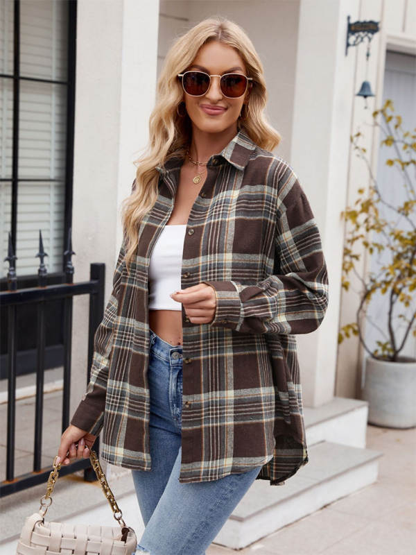 fashion street loose plaid shirt-[Adult]-[Female]-2022 Online Blue Zone Planet