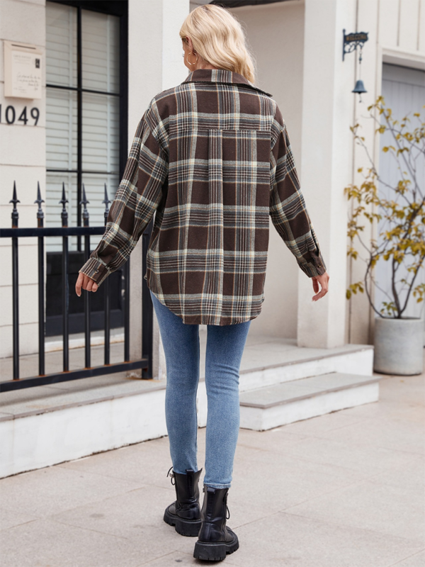 fashion street loose plaid shirt-[Adult]-[Female]-2022 Online Blue Zone Planet