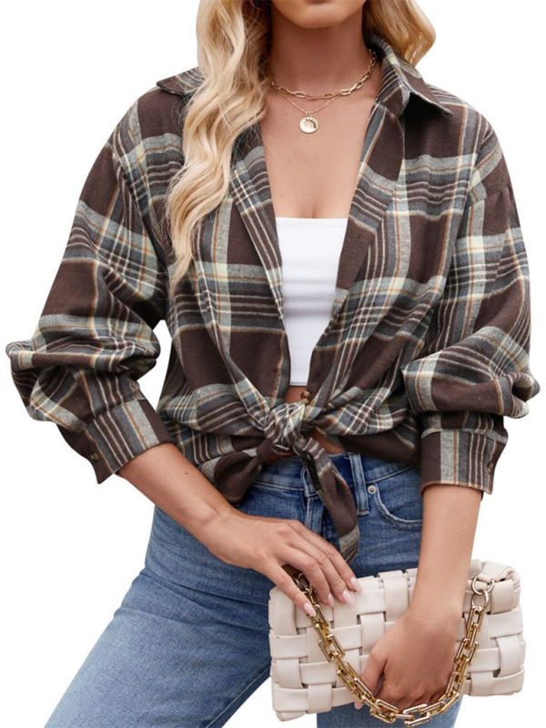 fashion street loose plaid shirt-[Adult]-[Female]-2022 Online Blue Zone Planet