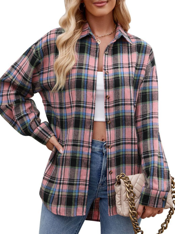 fashion street loose plaid shirt-[Adult]-[Female]-2022 Online Blue Zone Planet