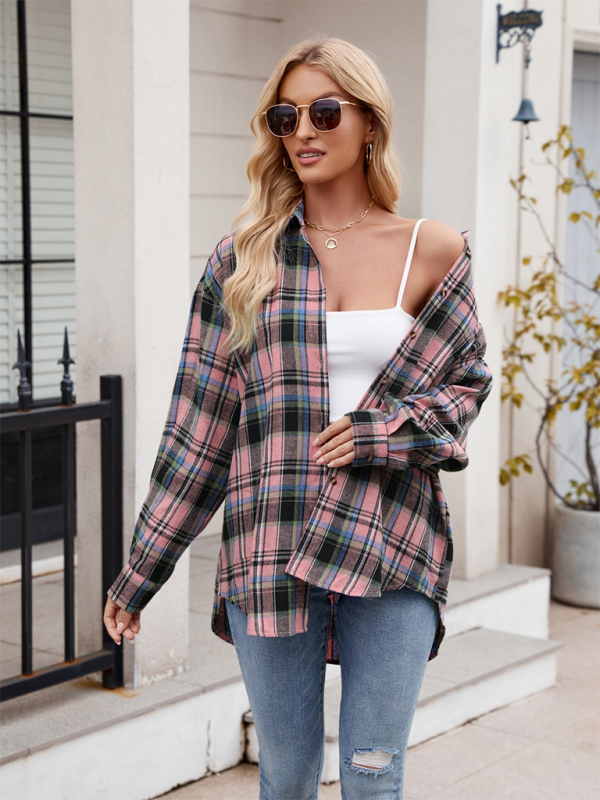 fashion street loose plaid shirt-[Adult]-[Female]-2022 Online Blue Zone Planet