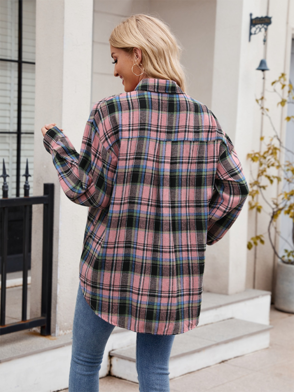 fashion street loose plaid shirt-[Adult]-[Female]-2022 Online Blue Zone Planet