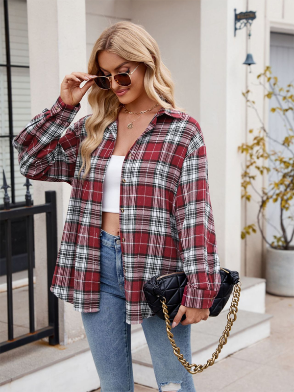 fashion street loose plaid shirt-[Adult]-[Female]-2022 Online Blue Zone Planet