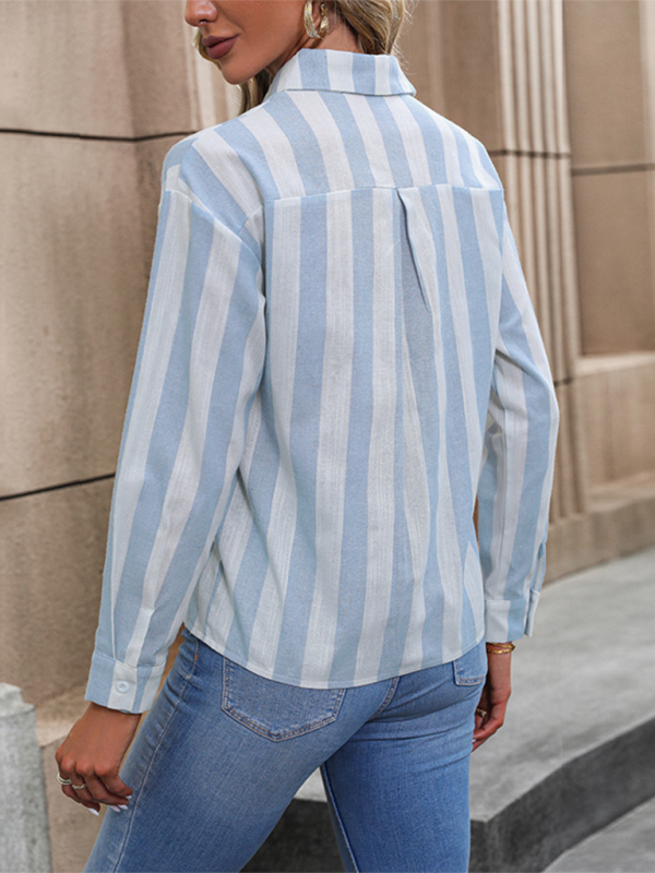 New cardigan long-sleeved commuter striped shirt-[Adult]-[Female]-2022 Online Blue Zone Planet