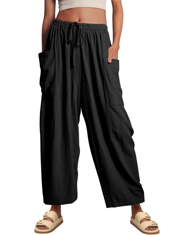 Blue Zone Planet | Women's elastic waist pleated high waist wide leg pants loose casual pants-TOPS / DRESSES-[Adult]-[Female]-2022 Online Blue Zone Planet