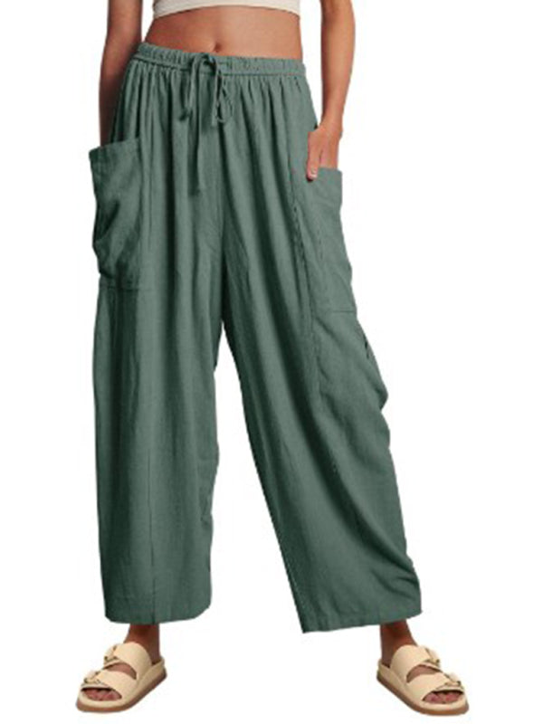 Blue Zone Planet | Women's elastic waist pleated high waist wide leg pants loose casual pants-TOPS / DRESSES-[Adult]-[Female]-2022 Online Blue Zone Planet