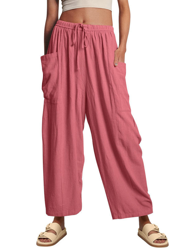 Blue Zone Planet | Women's elastic waist pleated high waist wide leg pants loose casual pants-TOPS / DRESSES-[Adult]-[Female]-2022 Online Blue Zone Planet