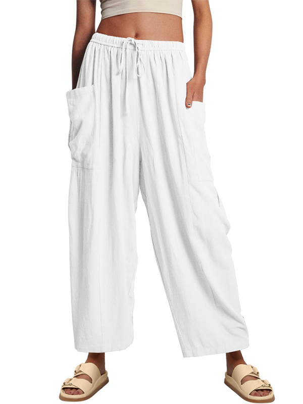 Blue Zone Planet | Women's elastic waist pleated high waist wide leg pants loose casual pants-TOPS / DRESSES-[Adult]-[Female]-2022 Online Blue Zone Planet