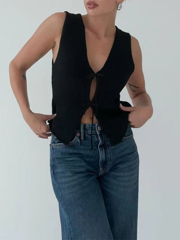 Blue Zone Planet | New sexy able and comfortable rope woolen vest-TOPS / DRESSES-[Adult]-[Female]-Black-S-2022 Online Blue Zone Planet