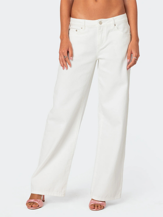 Blue Zone Planet | Bow Embroidered Casual Non-Stretch Straight Trousers-TOPS / DRESSES-[Adult]-[Female]-White-S-2022 Online Blue Zone Planet