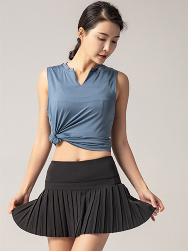 Blue Zone Planet | Anti-exposure outdoor quick-drying pocket culottes sports shorts tennis pleated skirt-TOPS / DRESSES-[Adult]-[Female]-2022 Online Blue Zone Planet