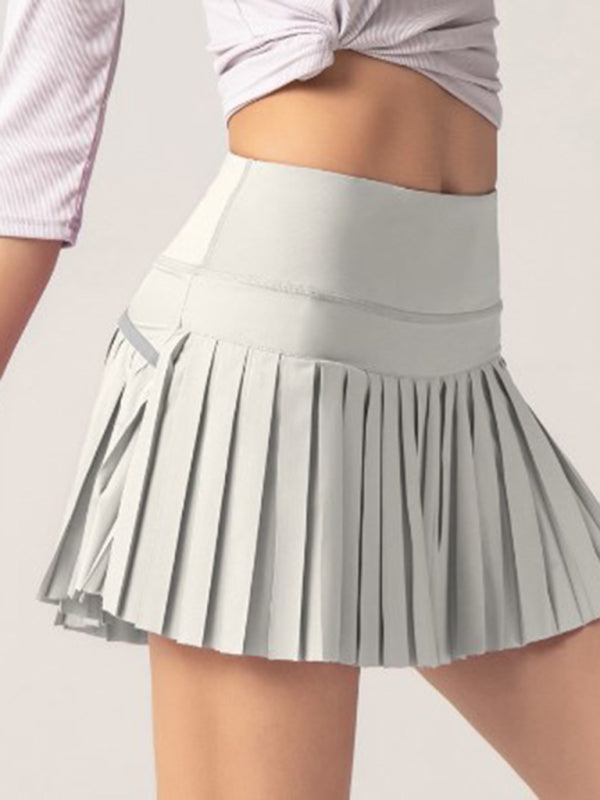 Blue Zone Planet | Anti-exposure outdoor quick-drying pocket culottes sports shorts tennis pleated skirt-TOPS / DRESSES-[Adult]-[Female]-Grey-XS-2022 Online Blue Zone Planet