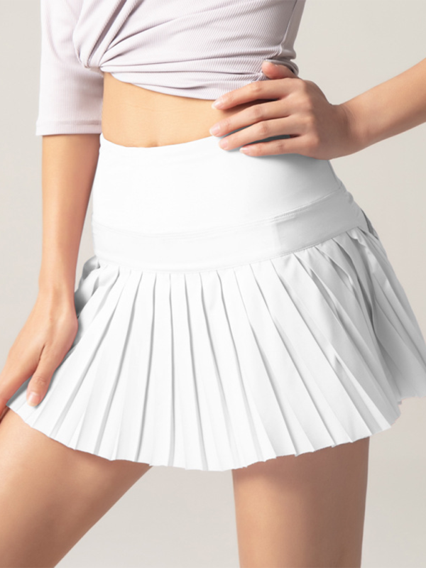 Blue Zone Planet | Anti-exposure outdoor quick-drying pocket culottes sports shorts tennis pleated skirt-TOPS / DRESSES-[Adult]-[Female]-White-XS-2022 Online Blue Zone Planet