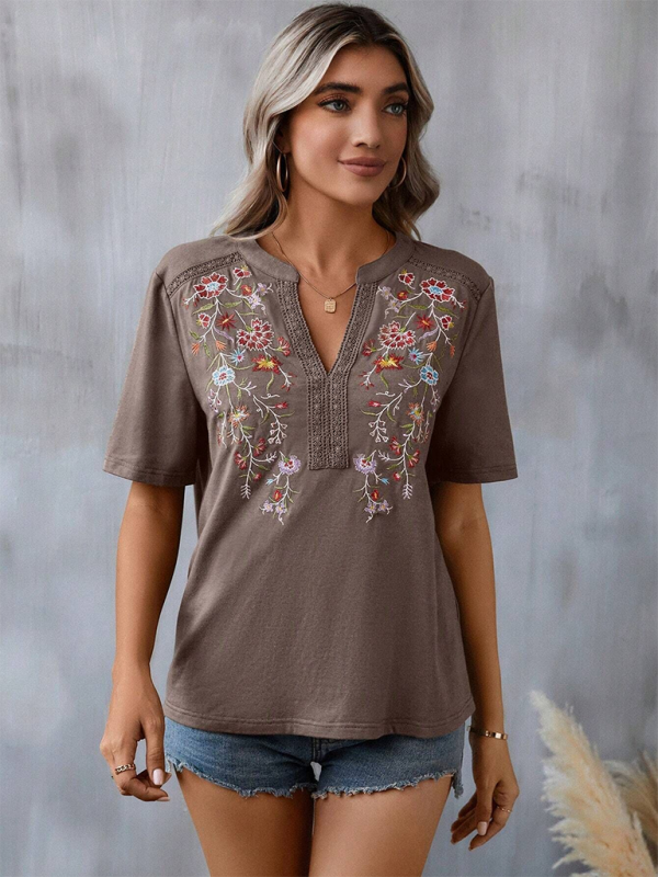 New women's fashion embroidery stitching lace top-[Adult]-[Female]-2022 Online Blue Zone Planet