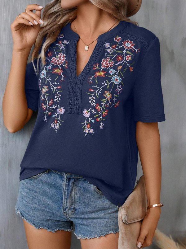 New women's fashion embroidery stitching lace top-[Adult]-[Female]-Champlain color-S-2022 Online Blue Zone Planet