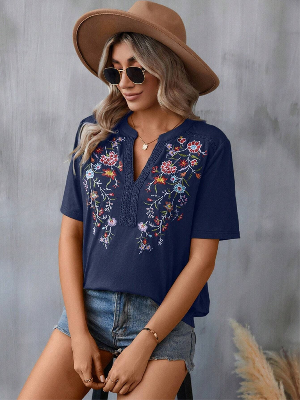 New women's fashion embroidery stitching lace top-[Adult]-[Female]-2022 Online Blue Zone Planet