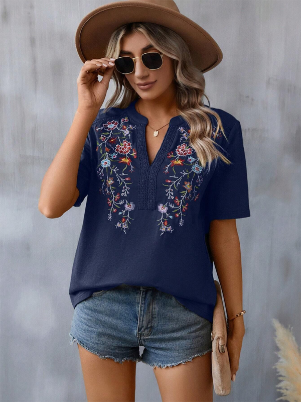 New women's fashion embroidery stitching lace top-[Adult]-[Female]-2022 Online Blue Zone Planet