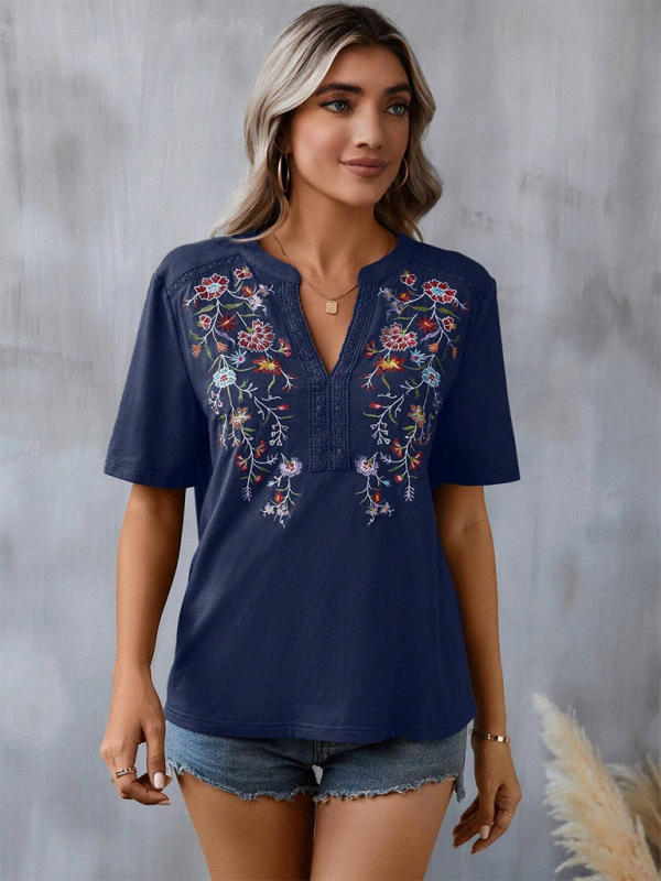 New women's fashion embroidery stitching lace top-[Adult]-[Female]-2022 Online Blue Zone Planet