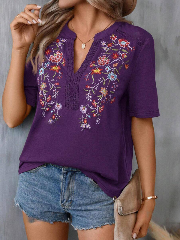 New women's fashion embroidery stitching lace top-[Adult]-[Female]-Purple-S-2022 Online Blue Zone Planet