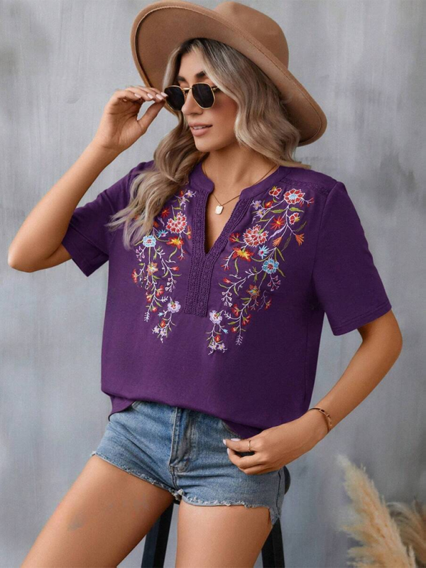 New women's fashion embroidery stitching lace top-[Adult]-[Female]-2022 Online Blue Zone Planet