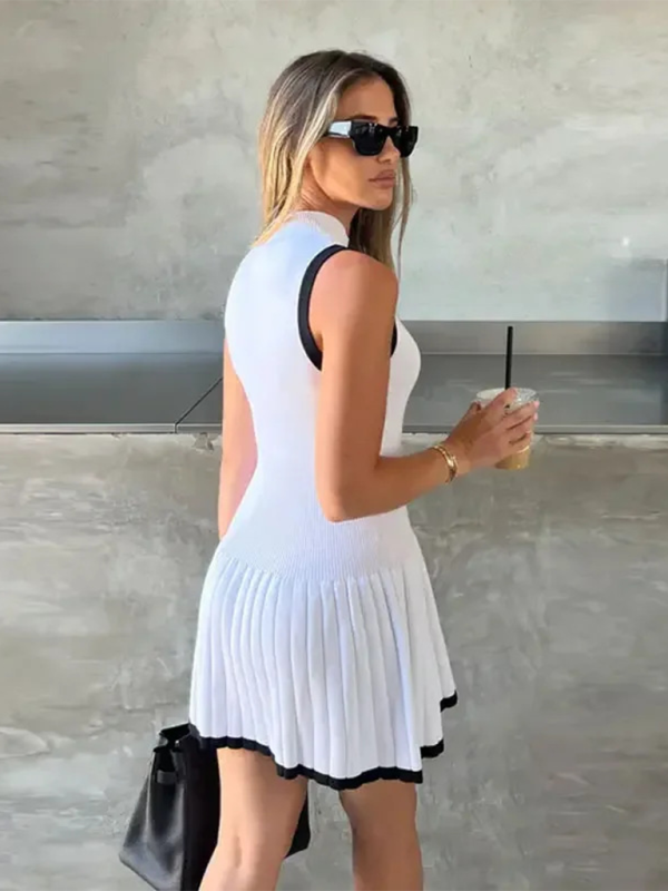 New Women's Knitted Mini Dress Fashion Round Neck Ruffle A-Line Dress-[Adult]-[Female]-2022 Online Blue Zone Planet