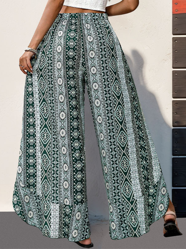 Blue Zone Planet | New arrival printed ruffled wide-leg trousers with slits-[Adult]-[Female]-2022 Online Blue Zone Planet
