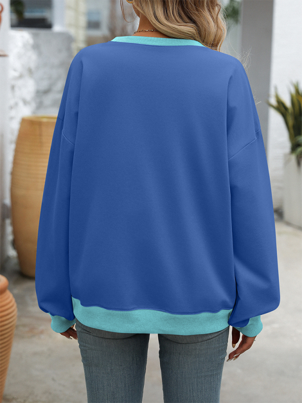 Blue Zone Planet | autumn and winter solid color round neck fork loose sweatshirt sweatshirt-TOPS / DRESSES-[Adult]-[Female]-2022 Online Blue Zone Planet