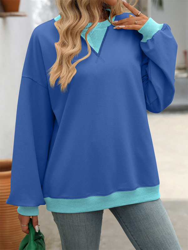 Blue Zone Planet | autumn and winter solid color round neck fork loose sweatshirt sweatshirt-TOPS / DRESSES-[Adult]-[Female]-2022 Online Blue Zone Planet