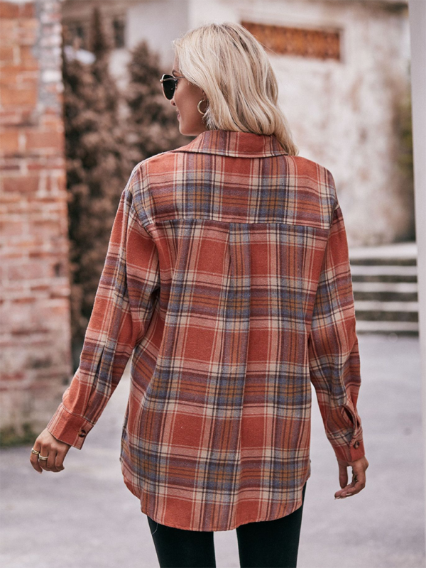 Fashion Oversize Loose Plaid Shirt-[Adult]-[Female]-2022 Online Blue Zone Planet