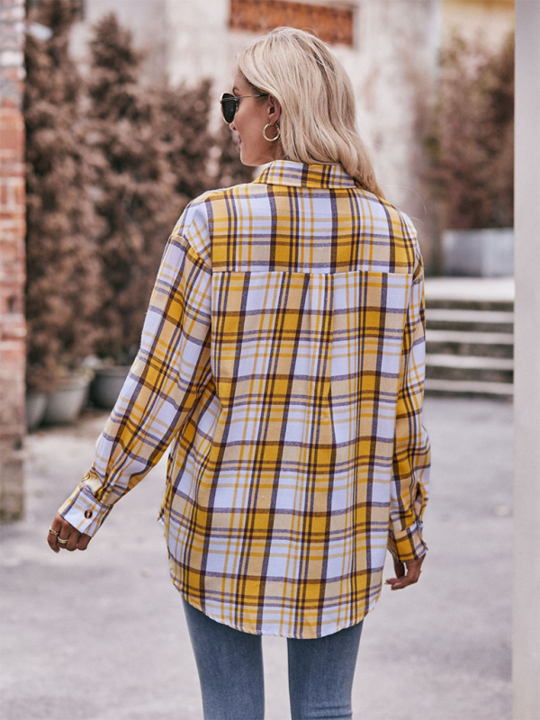 Fashion Oversize Loose Plaid Shirt-[Adult]-[Female]-2022 Online Blue Zone Planet