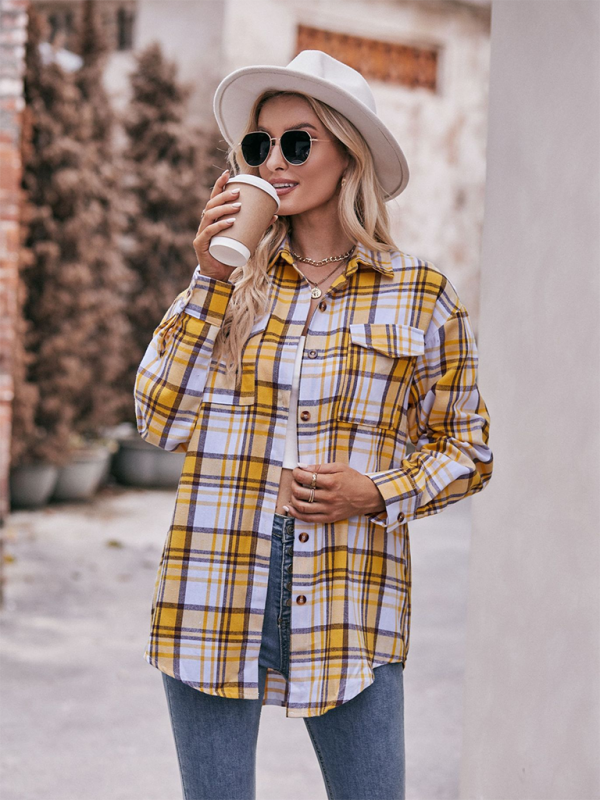 Fashion Oversize Loose Plaid Shirt-[Adult]-[Female]-2022 Online Blue Zone Planet