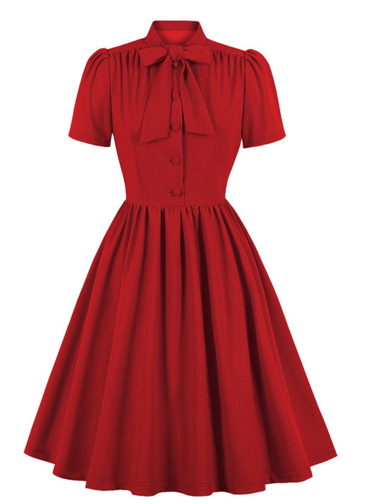 solid color lace-up swing dress-[Adult]-[Female]-Red-S-2022 Online Blue Zone Planet