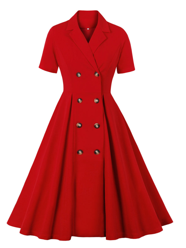 Ladies solid color suit collar dress-[Adult]-[Female]-Red-S-2022 Online Blue Zone Planet