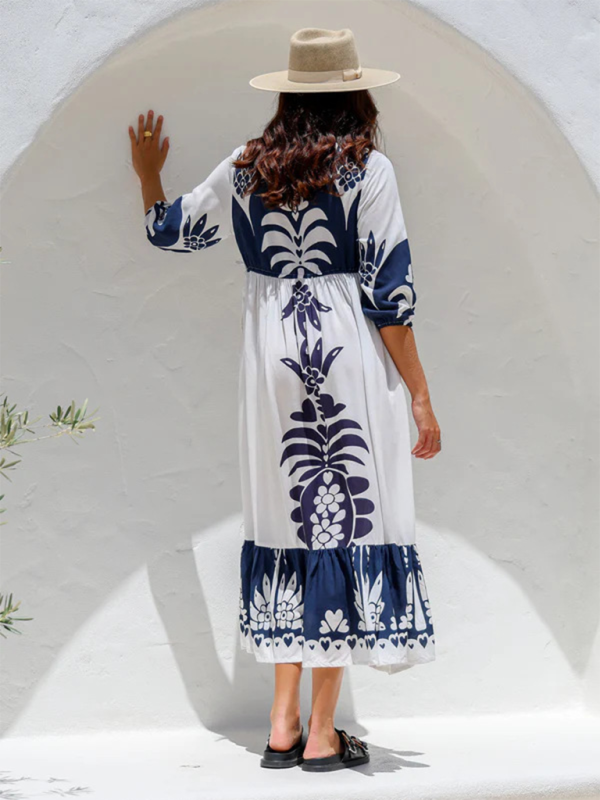 Printed Drawstring Dress Half Sleeve Fashion Loose Dress-[Adult]-[Female]-2022 Online Blue Zone Planet