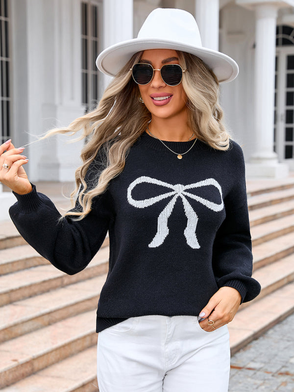 Ladies sweater bow fashion knitted sweater-TOPS / DRESSES-[Adult]-[Female]-2022 Online Blue Zone Planet