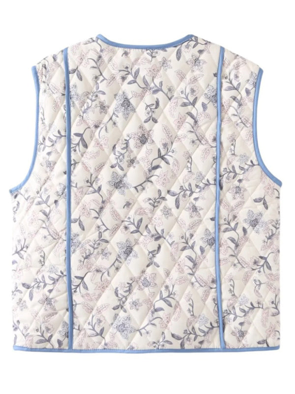 Ladies new style patchwork two button printed vest-[Adult]-[Female]-2022 Online Blue Zone Planet