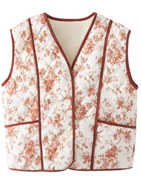 Ladies new style patchwork two button printed vest-[Adult]-[Female]-2022 Online Blue Zone Planet