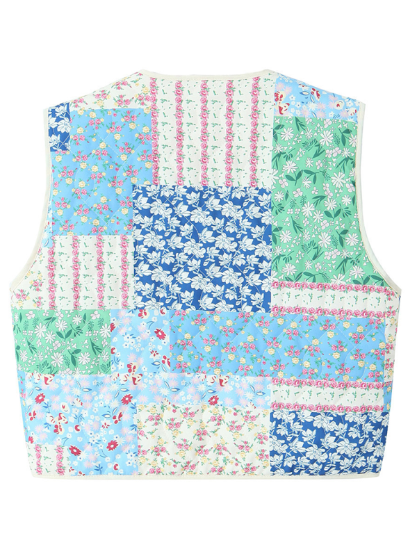 Ladies New Retro Print Quilted Cotton Vest-[Adult]-[Female]-2022 Online Blue Zone Planet