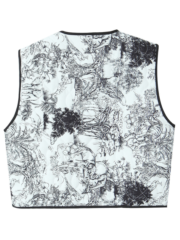 Ladies New Retro Print Quilted Cotton Vest-[Adult]-[Female]-2022 Online Blue Zone Planet