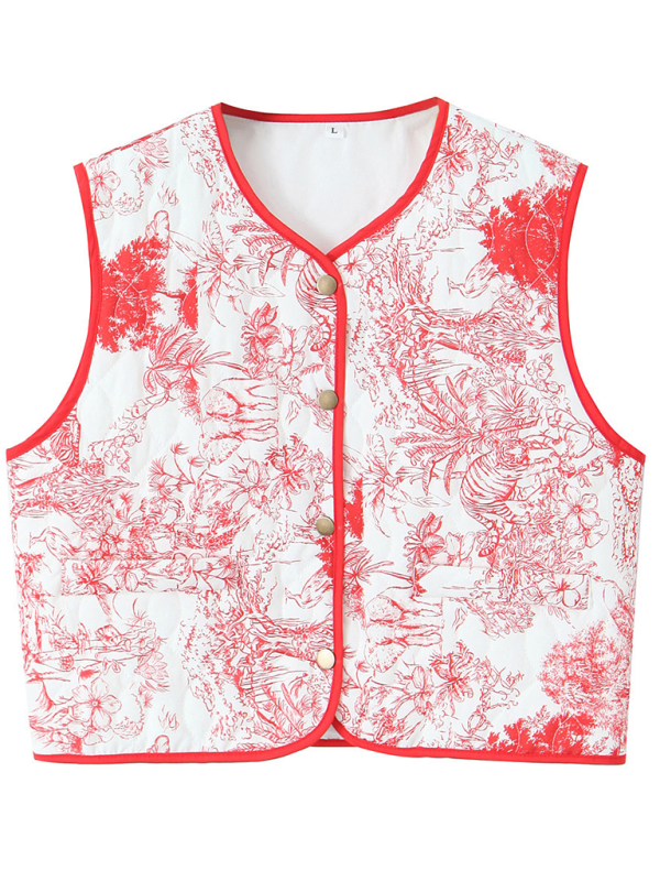 Ladies New Retro Print Quilted Cotton Vest-[Adult]-[Female]-Pattern2-XS-2022 Online Blue Zone Planet