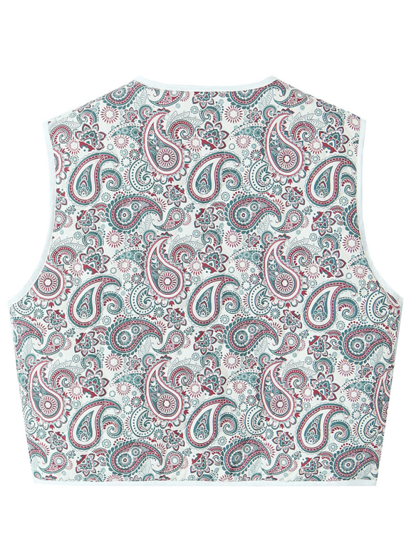 Ladies New Retro Print Quilted Cotton Vest-[Adult]-[Female]-2022 Online Blue Zone Planet