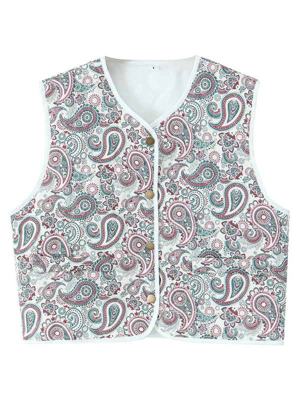 Ladies New Retro Print Quilted Cotton Vest-[Adult]-[Female]-Pattern4-XS-2022 Online Blue Zone Planet