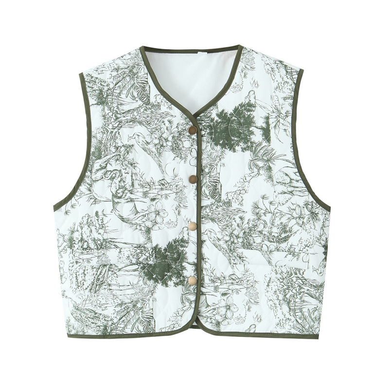 Ladies New Retro Print Quilted Cotton Vest-[Adult]-[Female]-Pattern5-XS-2022 Online Blue Zone Planet