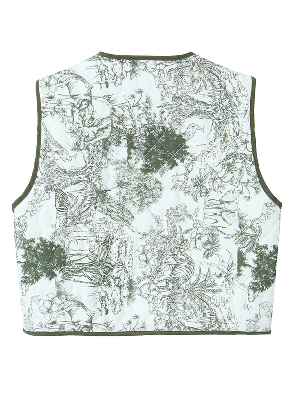 Ladies New Retro Print Quilted Cotton Vest-[Adult]-[Female]-2022 Online Blue Zone Planet