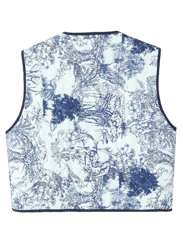 Ladies New Retro Print Quilted Cotton Vest-[Adult]-[Female]-2022 Online Blue Zone Planet