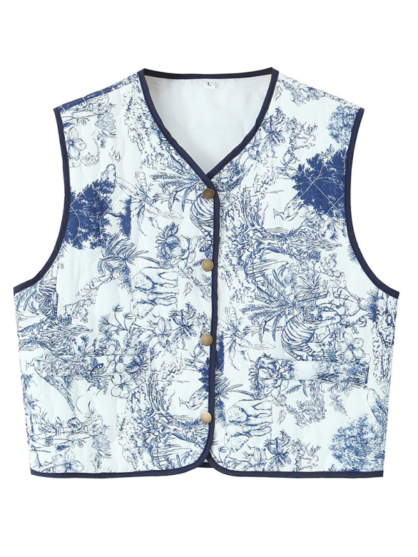 Ladies New Retro Print Quilted Cotton Vest-[Adult]-[Female]-Pattern6-XS-2022 Online Blue Zone Planet