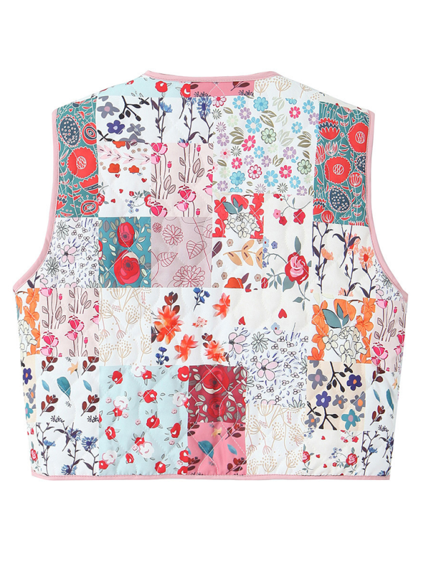 Ladies New Retro Print Quilted Cotton Vest-[Adult]-[Female]-2022 Online Blue Zone Planet